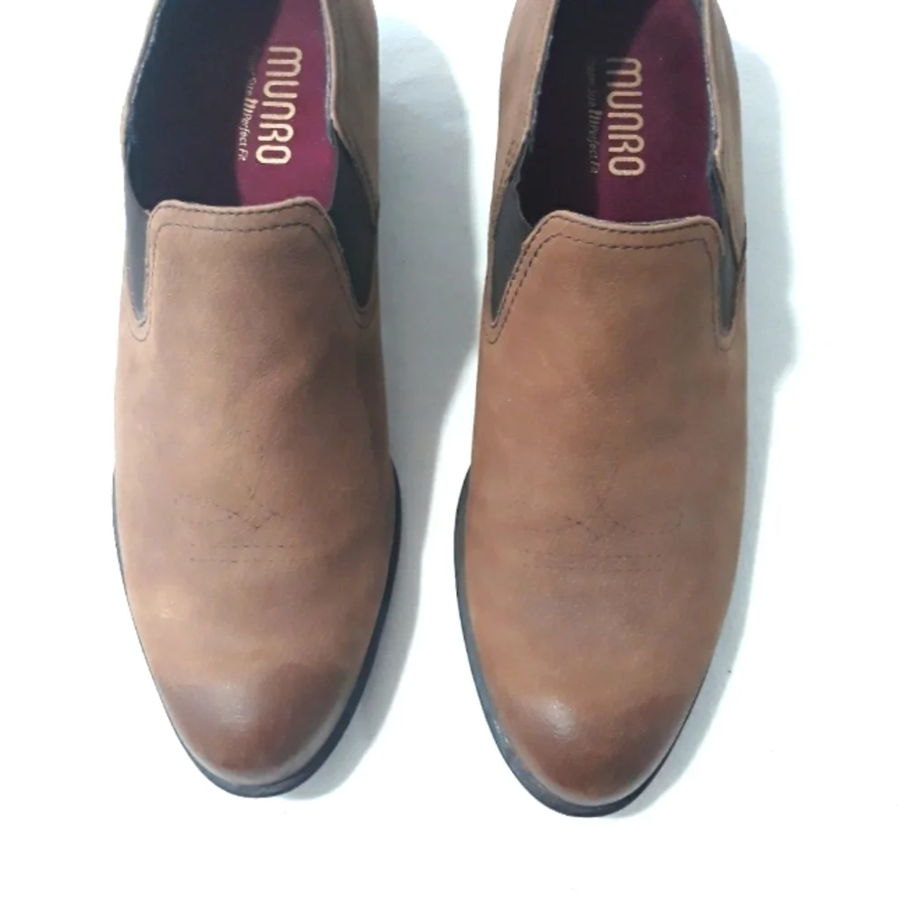 Munro American Tan Boots Leather Loafer Heels Bootie Size 11 M
